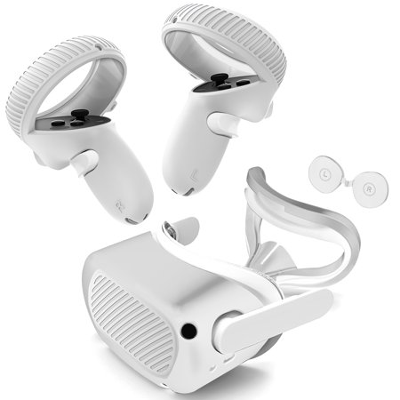 TSV 5-in-1 Accessories Kit for Oculus Meta Quest 2, VR Touch Controller Grip Cover, Silicone Face Cover, VR Shell Cover, Lens Protective Cover, Sweatproof Lightproof Anti-Throw, White