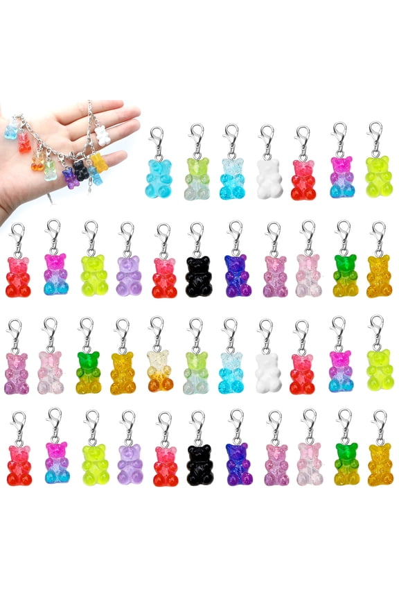 50/100pcs Gummy Bear Charms, Multicolor Bear Beads Pendants with Lobster Clasp, Resin Beads for DIY Jewelry Making, Keychains, Craft Charms