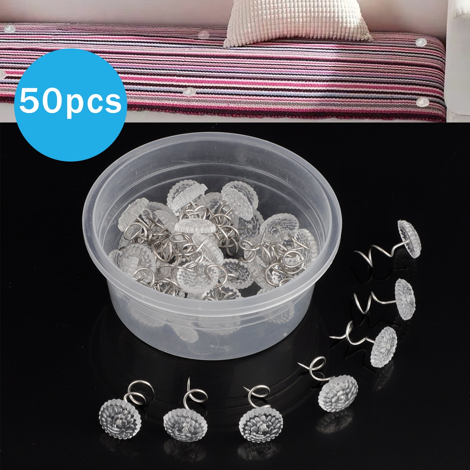 100 Pieces Clear Heads Twist Pins Spiral Pins Sofa Cushion Fixed Torsion Pins Bedskirt Pins with Plastic Storage Box for Furniture Upholstery