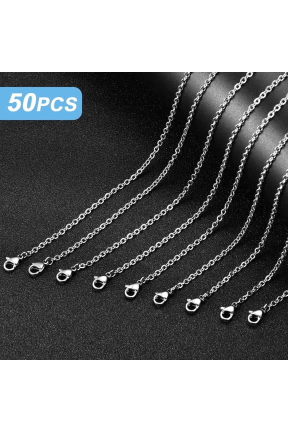 50pcs Necklace Chains, 18" Stainless Steel Link Cable Chain with Lobster Clasps for DIY Jewelry Making, Valentines Gifts