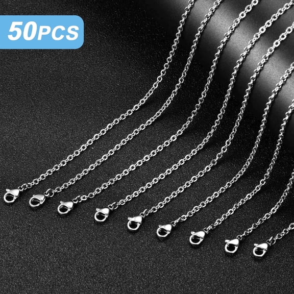 TSV 50pcs Necklace Chains, 18" Stainless Steel Link Cable Chain with Lobster Clasps for DIY Jewelry Making, Valentines Gifts