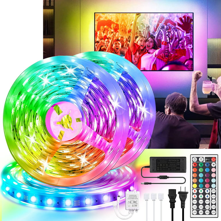 TSV 50ft LED Strip Light 3528 RGB with Remote, Waterproof for Home