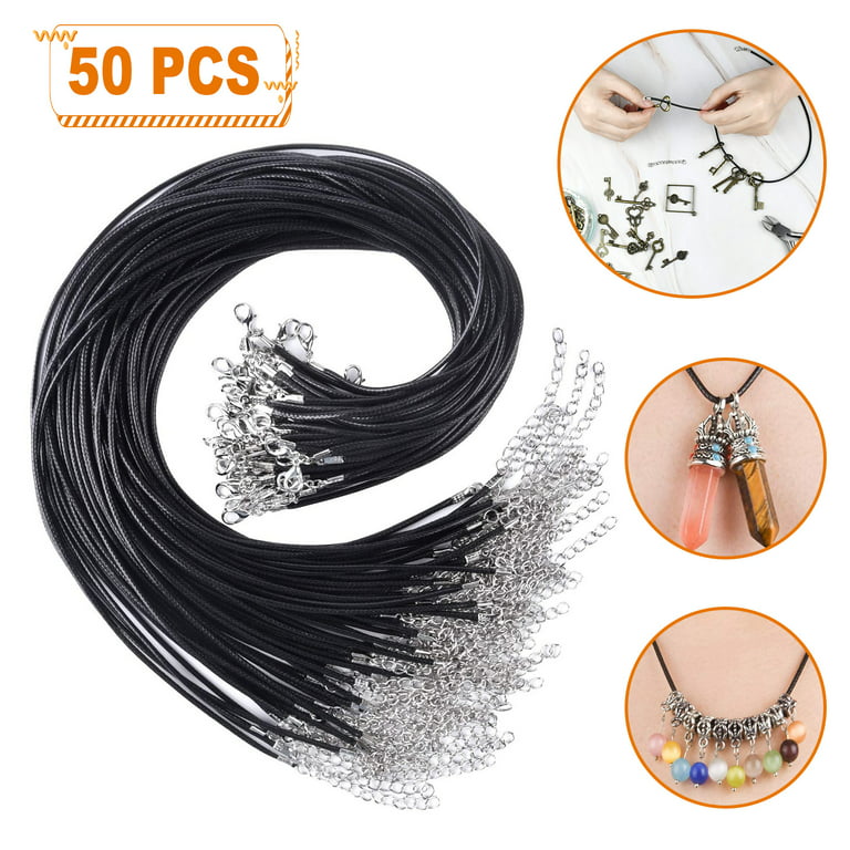 TSV 50pcs Black Waxed Necklace Cord with Clasp, 1.5mm Braided Leather  Necklace String Chains for Jewelry Making, Bracelet Pendant Necklace Rope