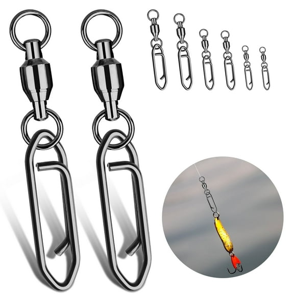 TSV 50pcs Fishing Swivels, 6 Sizes Stainless Fishing Swivel Connector with Oval Split Rings