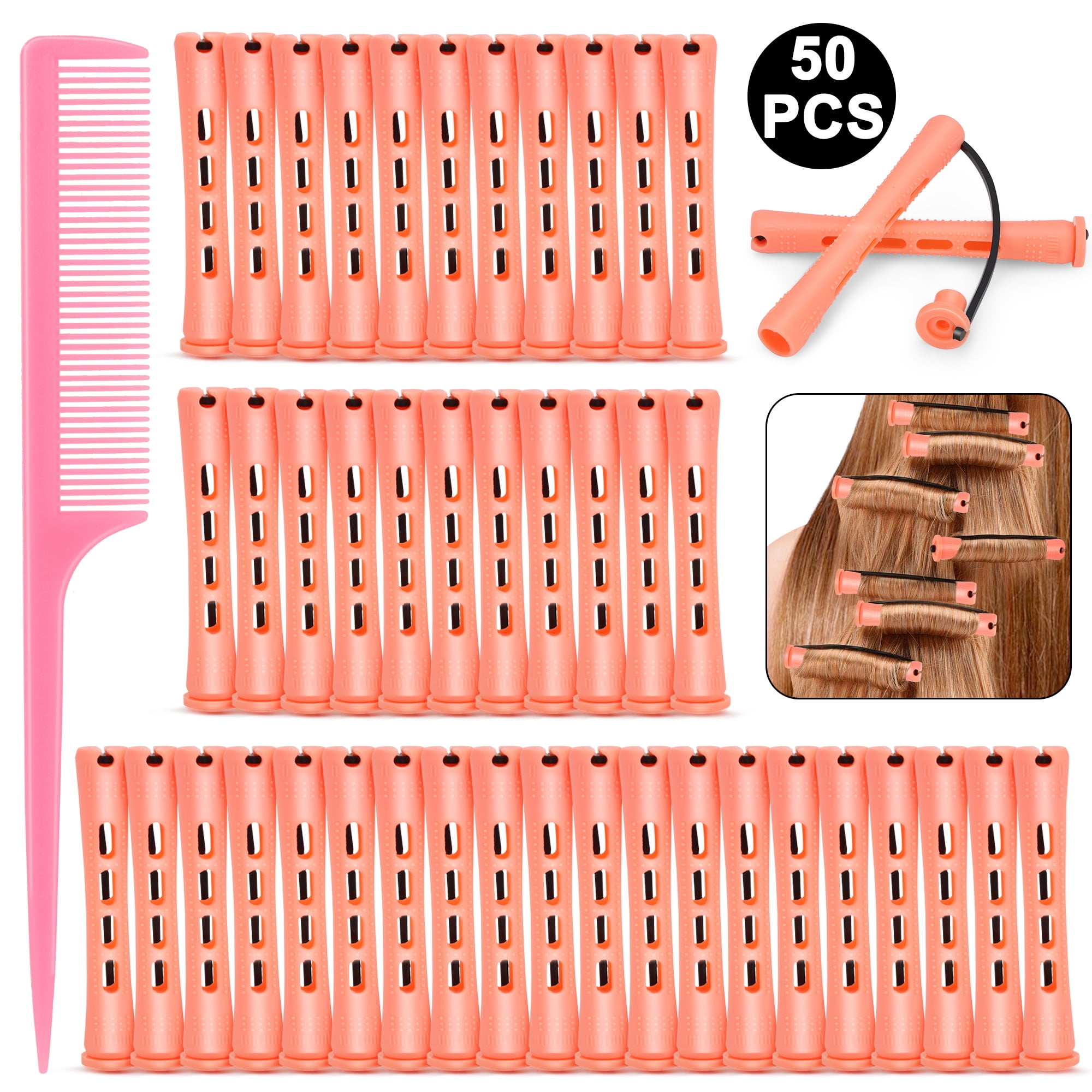 TSV 50pcs Hair Perm Rods, Cold Wave Rods, Curling Rollers with Comb for