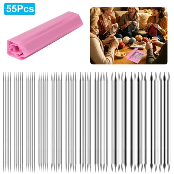 TSV 55pcs Double-Pointed Knitting Needles, 11 Sizes Stainless Steel Metal Knitting Needles for Beginners and Experienced Knitters, Socks, Hats, Mittens