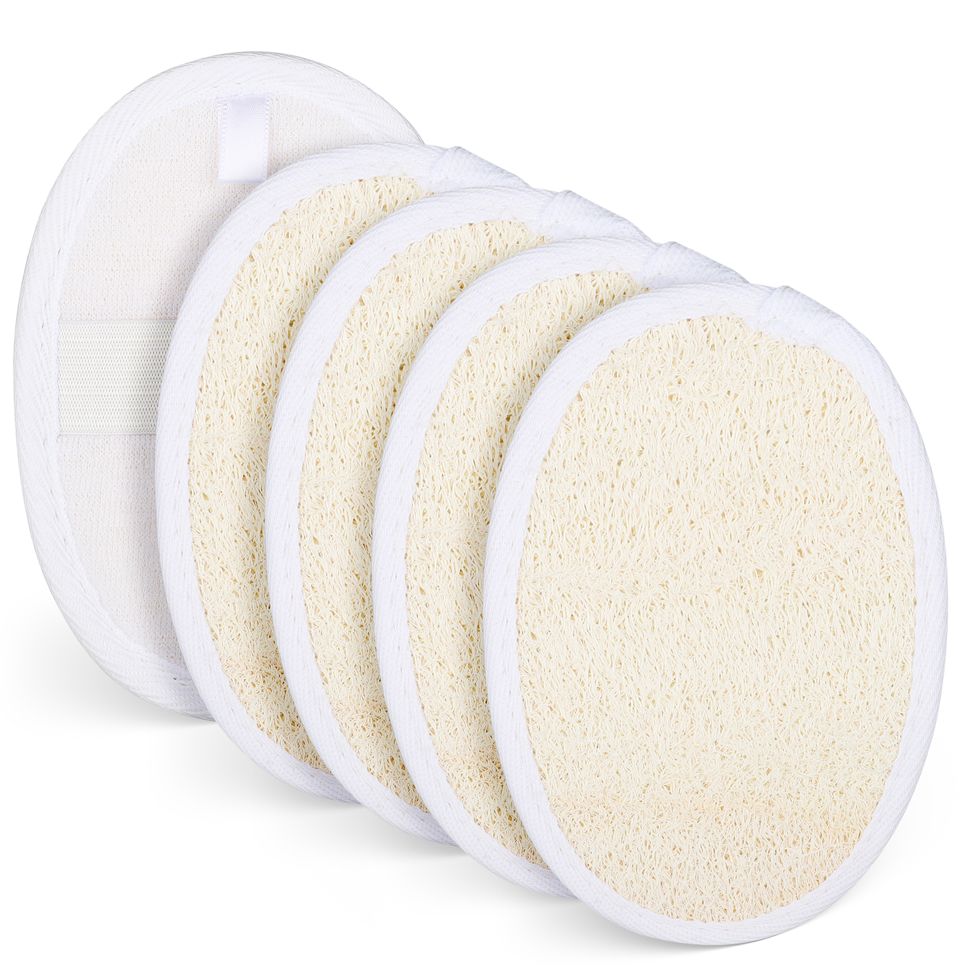 TSV 5Pcs Loofah Scrubbing Pads, 100 Natural Exfoliating Luffa Pouf for Men Women Facial Washing