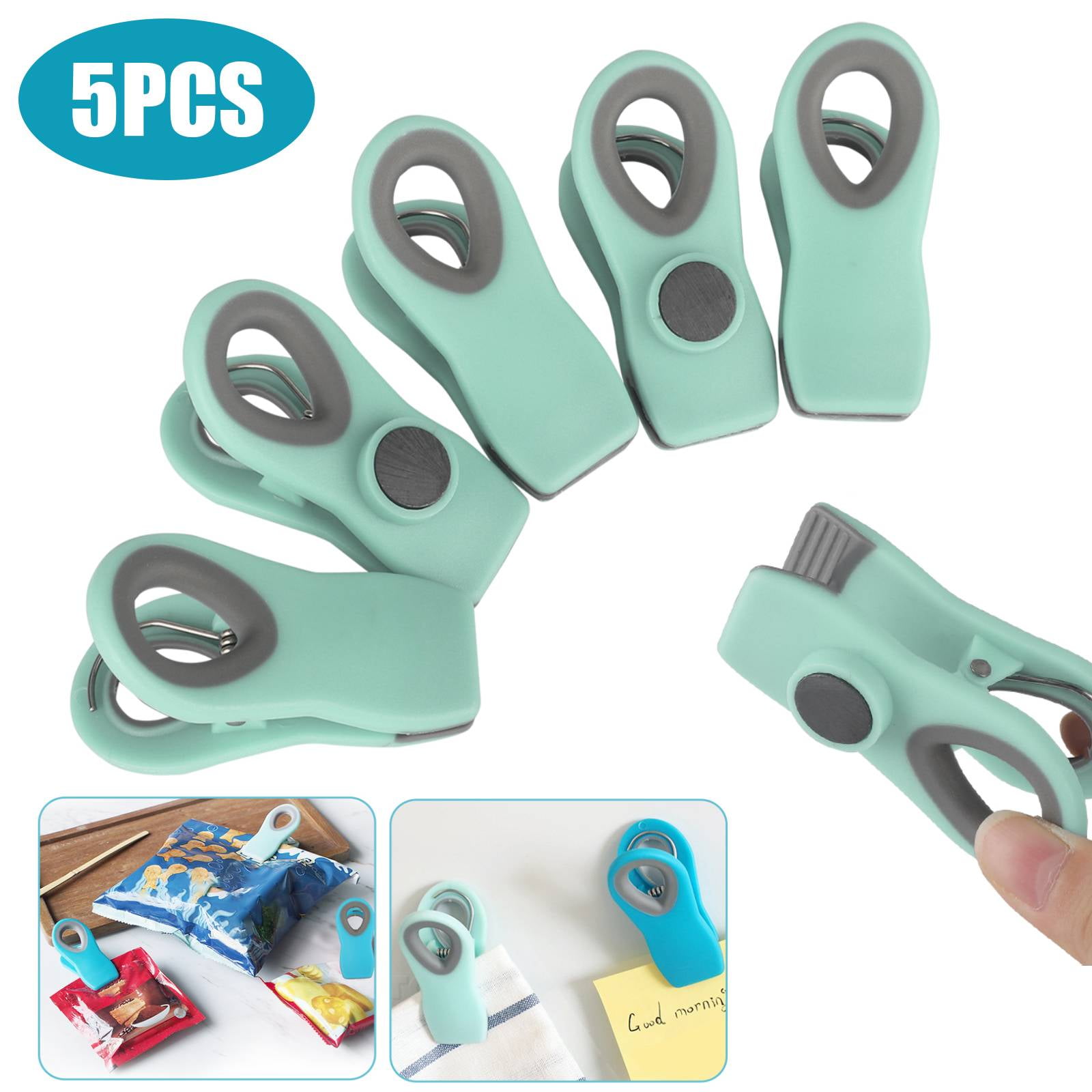 TSV 5Pcs Magnetic Bag Clips, Refrigerator Magnet Bag Clips with Tight Seal  Grip for Food Bags and Chip Bags, Magnet Clips Perfect for Kitchen Fridge  Post Photo Memo Shopping List (Light Green) 