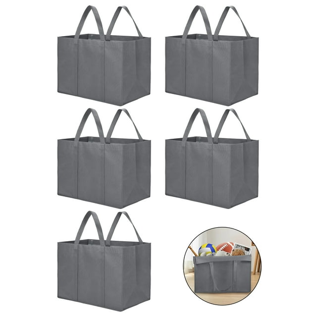 TSV 5Pcs Reusable Shopping Bags, Large Non-Woven Grocery Storage Bag, 16x10x13", Gray