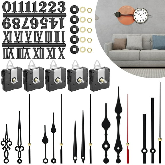 TSV 5pcs Clock Mechanisms Replacement Kit, DIY Quartz Clock Part with 5 Different Pairs