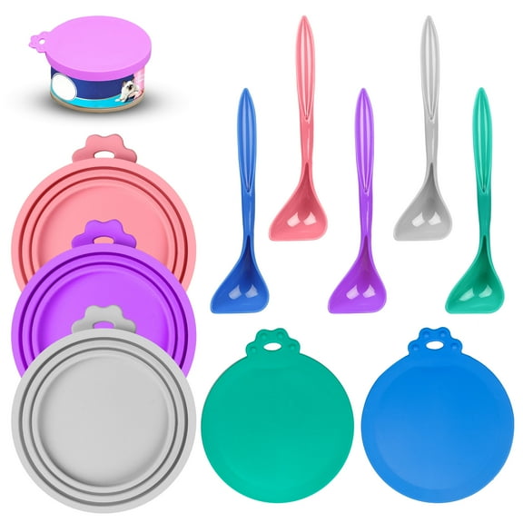 TSV 5pcs Pet Food Can Covers with Spoons, FDA Safe BPA Free Can Lids for Dog Cat