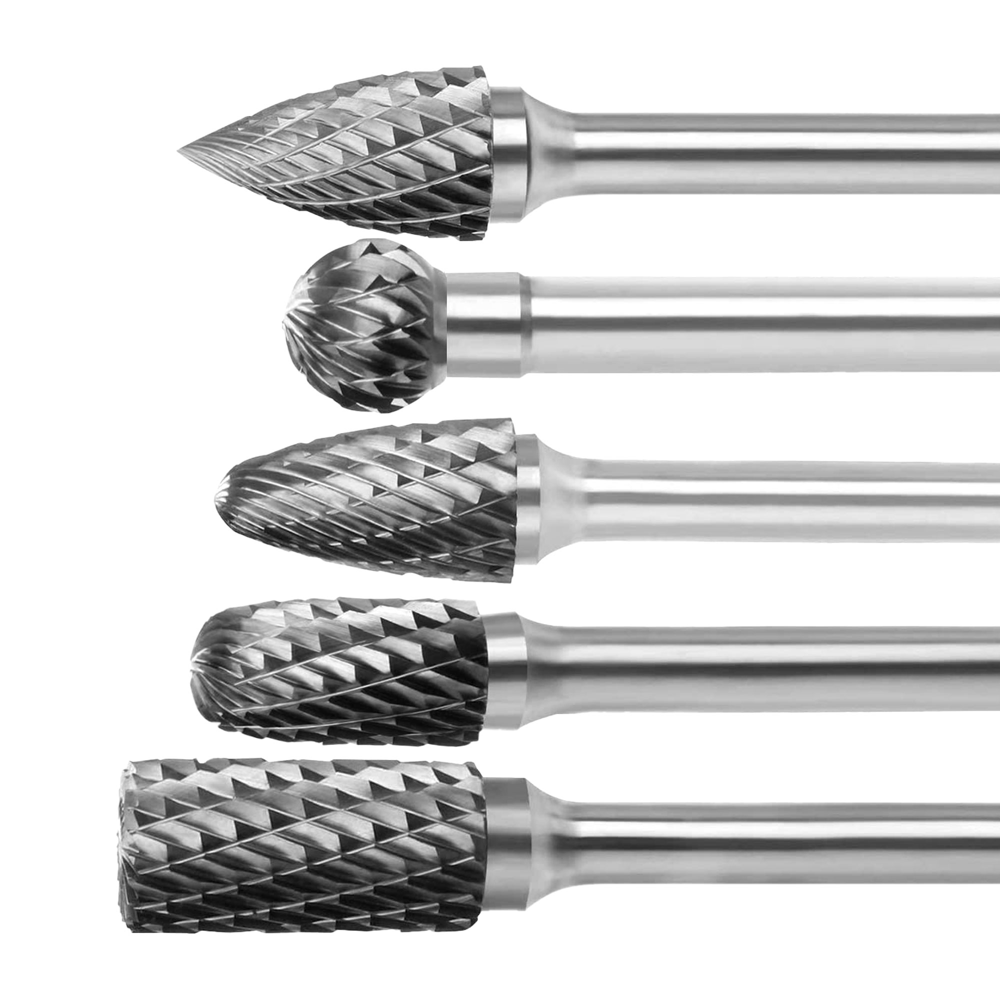 TSV 5pcs Tungsten Carbide Burr, Double Cut Die Grinder Drill Bits with 1/4" Shank for Rotary