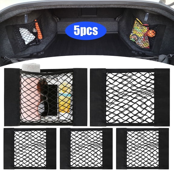 TSV 5pcs Universal Mesh Cargo Net, RV Cargo Storage Mesh Net, Elastic Car Boot Netting Pocket, Wall Sticker Add-on Pouch Bag for SUV, Car Trunk
