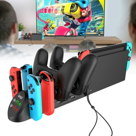 TSV 6-in-1 Charging Station Fit for Nintendo Switch, OLED, Joy-cons and Pro Controller, Fast Controller Charging Dock, Multifunction Charger Stand with 2 USB 2.0 Ports, LED Indicators