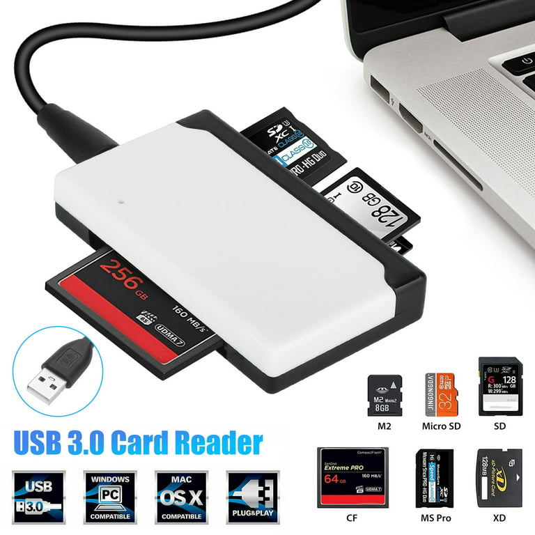 5-in-1 Multi Memory Card Reader,Aluminum SD/TF/CF/MS/M2/Micro SD Card  Reader Adapter for iPhone/iPad USB C and USB A Devices,No Application  Required Plug and Play 