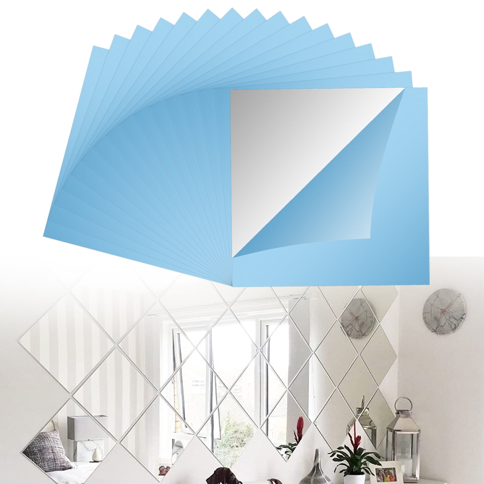 16 Pieces Self Adhesive Acrylic Mirror Sheets, Flexible Non Glass Mirror  Tiles Mirror Stickers for Home Wall Decor, 6 x 6
