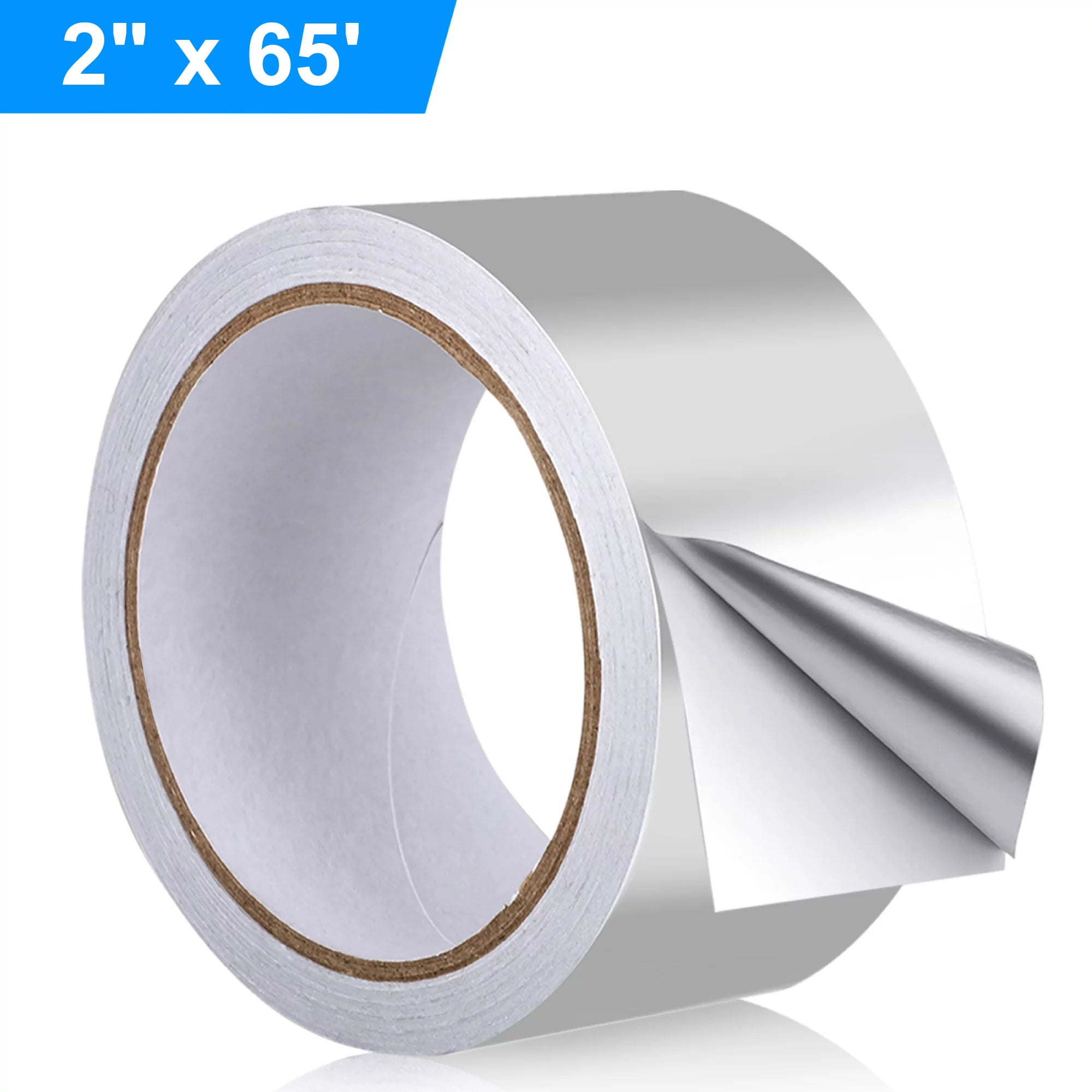 TSV 65' x 2 Aluminum Foil Tape, Silver Metal Tape Heat Shield HVAC Tape,  A/C Sealing Adhesive Tape for Repairing Cold Air Ducts, Duct Insulation