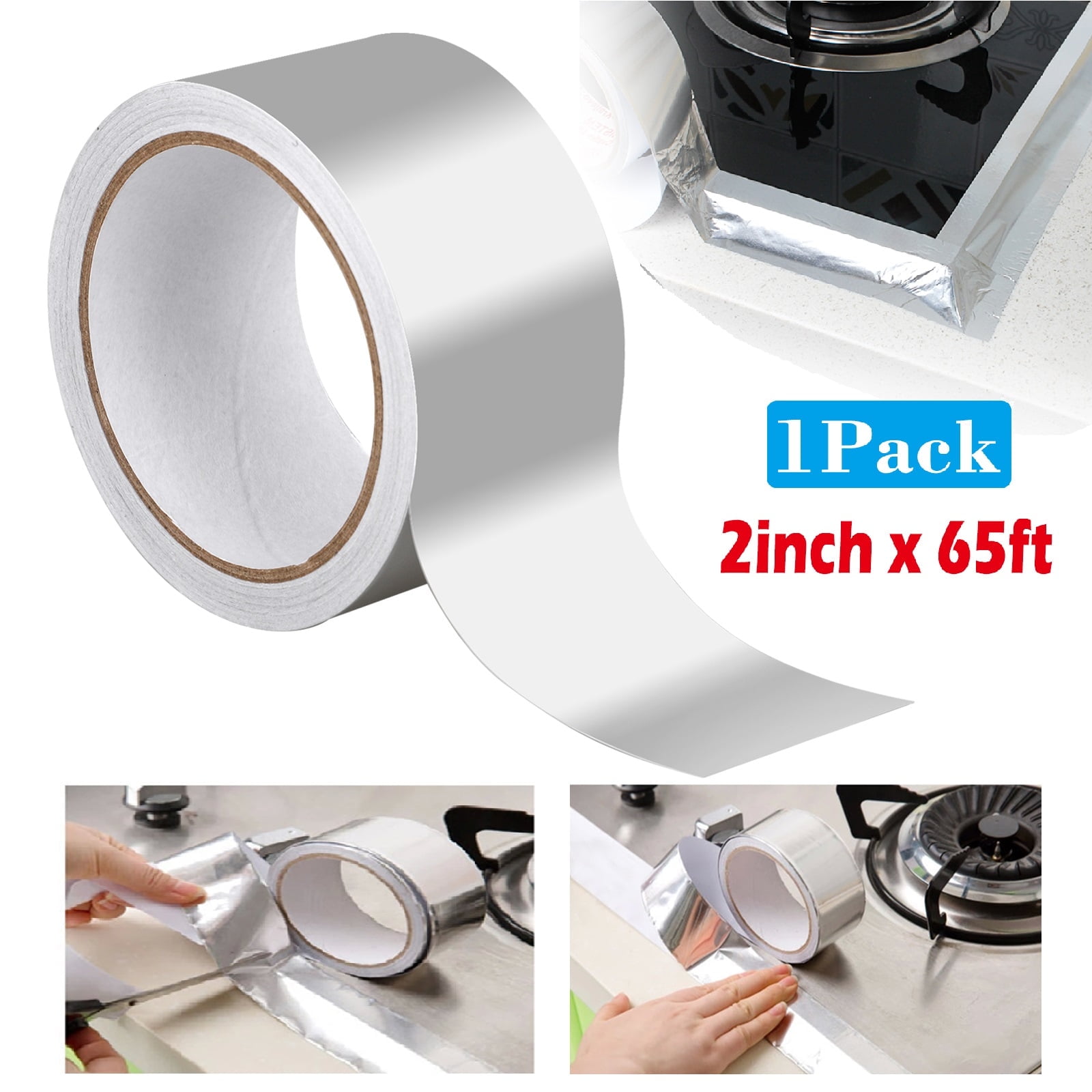 TSV 65' x 2" Aluminum Foil Tape, Silver Metal Tape Heat Shield HVAC Tape, A/C Sealing Adhesive Tape for Repairing Cold Air Ducts, Duct Insulation Systems, Stainless Steel