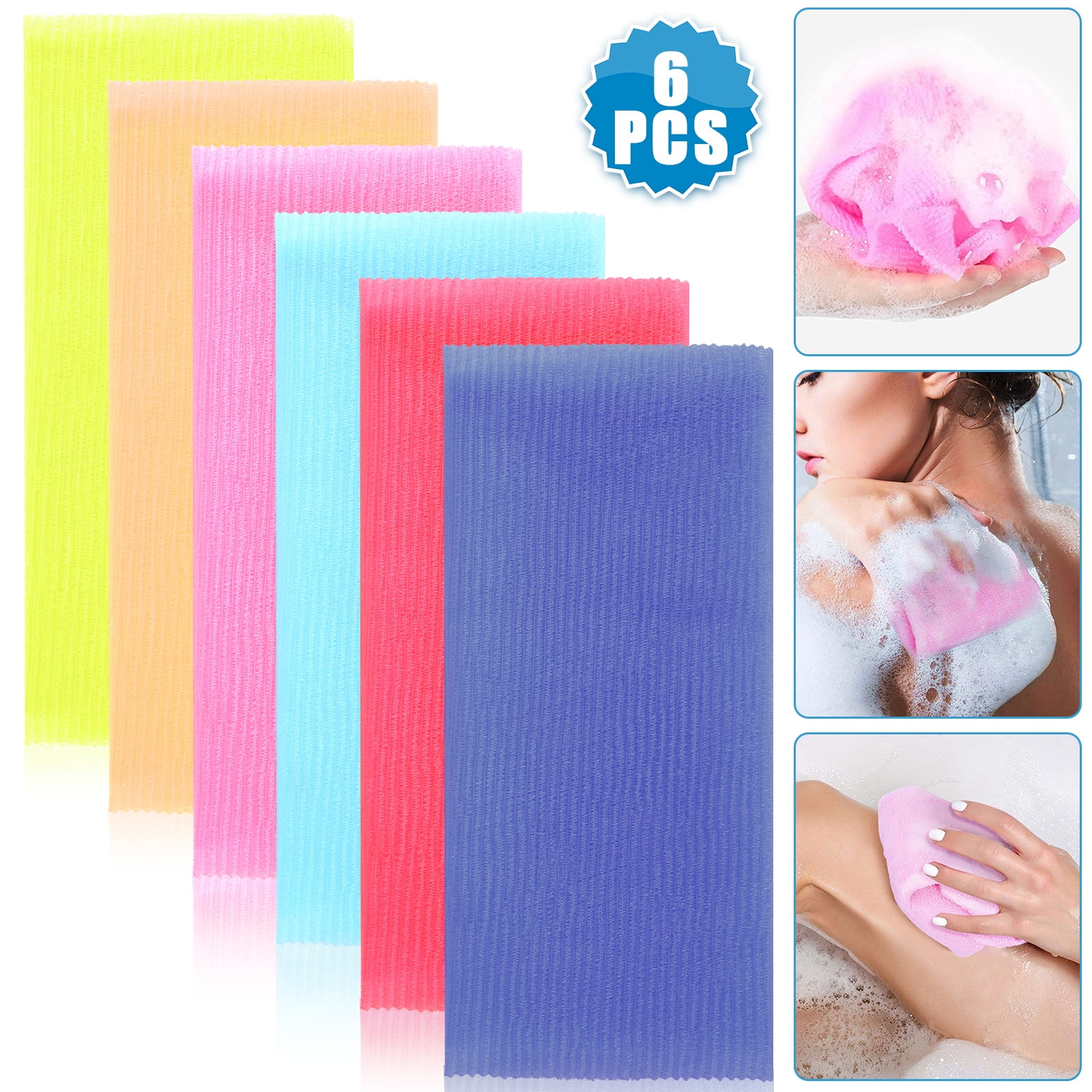 EEEkit 6Pcs Exfoliating Bath Towel, Nylon Back Scrubbing Washcloths for  Women Men Shower Massage (Random Color) 