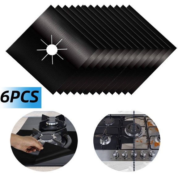 TSV 6pcs Gas Range Protectors, 0.2mm Double Thickness Stove Burner Covers, Reusable Non-Stick for Kitchen