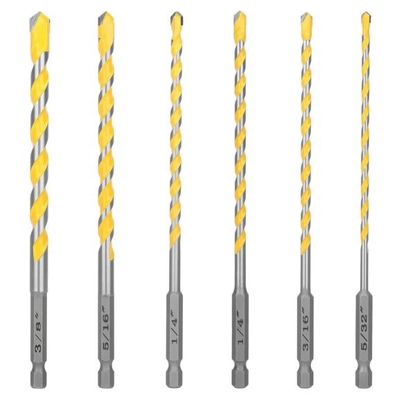 TSV 6pcs Hex Shank Masonry Drill Bits, Drill Bits with Carbide Tip for Brick, Tile, Cement, Wood, Glass, 5/32-3/8"