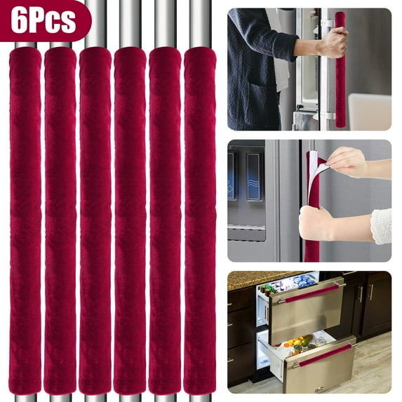 TSV 6pcs Refrigerator Door Handle Covers, Oven Dishwasher Fridge Handle Decors for Kitchen, Red