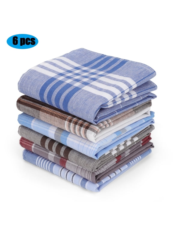 6pcs Soft Cotton Handkerchiefs for Men, 15.8''x15.8'' Class Plaid Pocket Square, Vintage Hankies, Random Color