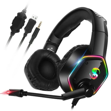 TSV 7.1 Surround Sound Gaming Headset Fit for PC, PS4/PS5, Xbox One, Nintendo Switch, Wired Headset with Noise Cancelling Mic, RGB Light, 3.5mm Over-Ear Headphones for Laptop, Tablet, Mobile