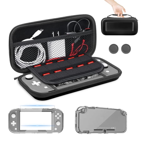 TSV 7-in-1 Accessories Kit Bundle Fit for Nintendo Switch Lite – Travel Carrying Case Bag, Screen Protector, Clear Case & Thumb Caps