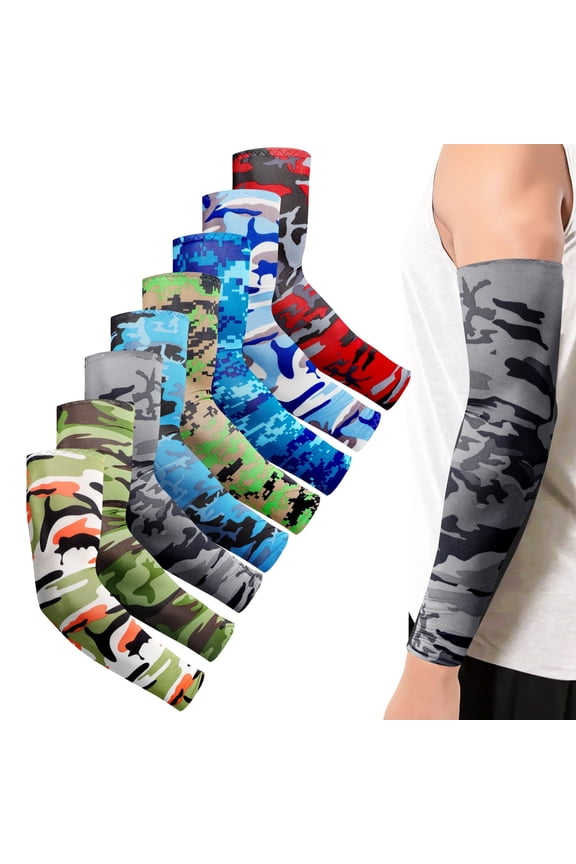8pair UPF 50+ Cooling Arm Sleeves, Camouflage UV Sun Protection Arm Covers for Men Women Cycling Sport