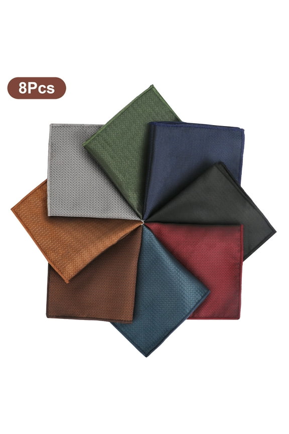 8pcs Handkerchiefs for Men, 9.6 x 9.6" Classic Plain Pocket Square, Soft Polyester Silk Hankies