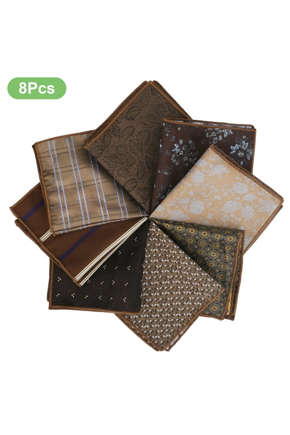 8pcs Handkerchiefs for Men, 9 x 9" Classic Jacquard Pocket Square, Soft Polyester Silk Hankies