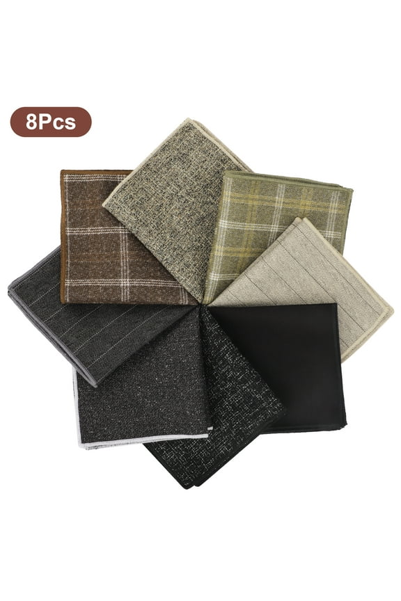 8pcs Handkerchiefs for Men, 9 x 9" Classic Plain Pocket Square, Soft Wool Hankies
