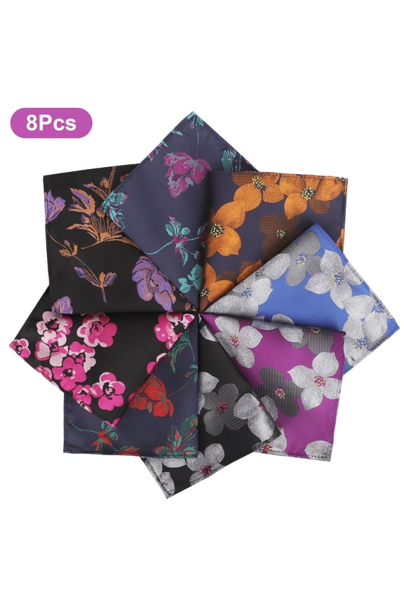 8pcs Handkerchiefs for Men, Classic Jacquard Hankies, Soft Polyester Silk Pocket Square, 9.6 x 9.6"