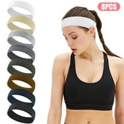 TSV 8pcs Workout Headbands, Elastic and Non-Slip Sports Sweatbands, Moisture Wicking Headbands
