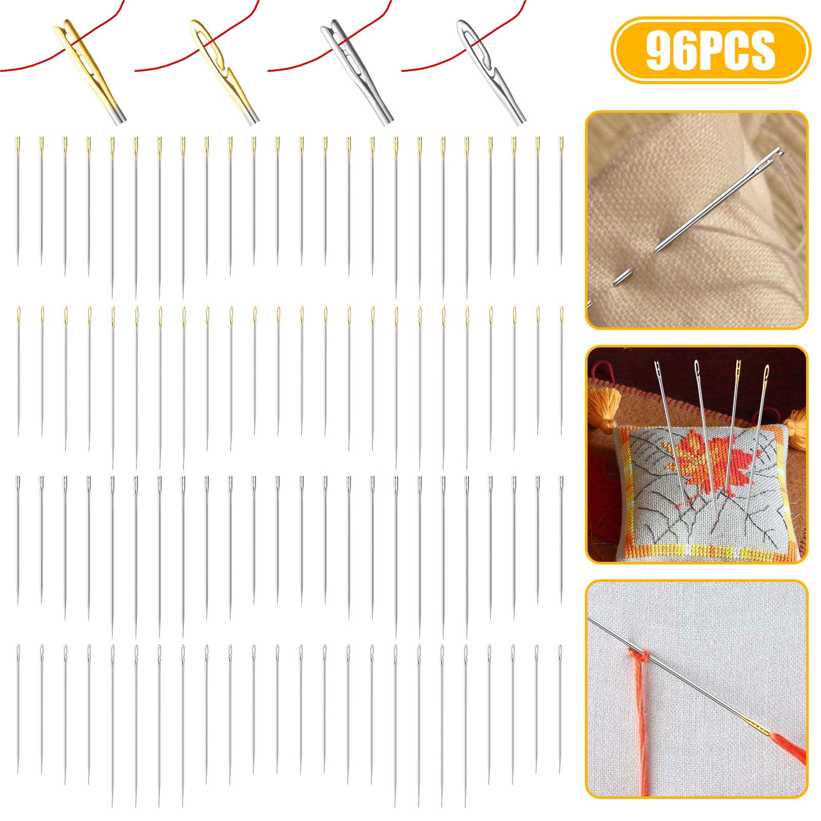 TSV 96pcs Self Threading Needles, One Second-Needles Big Eye