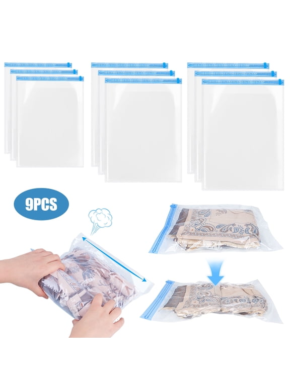 9pcs Compression Bags for Travel, Roll-Up Space Saver Bags, 3 Sizes Reusable Packing Bags for Clothing Storage, No Vacuum or Pump Needed