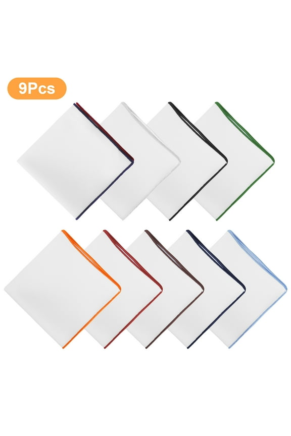 9pcs Handkerchiefs for Men, 9 x 9" Classic Plain Pocket Square, Soft Polyester Silk Hankies