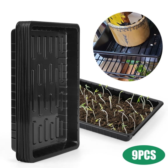 TSV 9pcs Seed Starting Tray, Black Reusable Heavy Duty Growing Seeding Tray for Garden Yarden