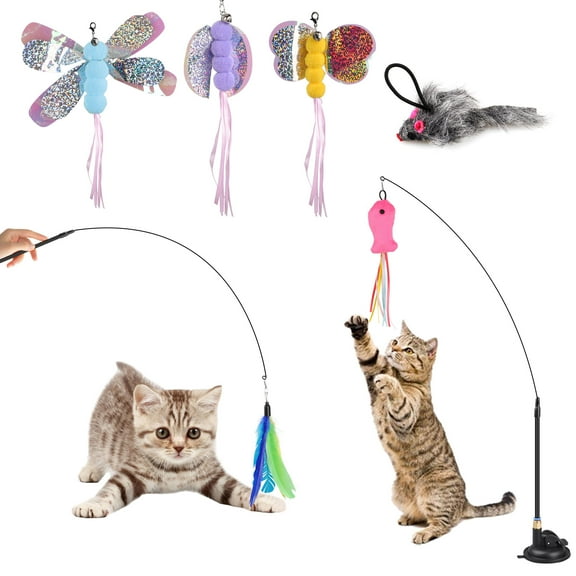 TSV 9pcs Suction Cup Cat Toys Set, Flexible Cat Wand Toys for Teaser Play