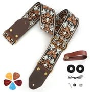 TSV Adjustable Guitar Strap for Acoustic/Electric Guitar Bass Ukulele, Embroidered Cotton Guitar Strap for Men & Women