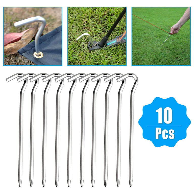 TSV Aluminium Tent Stakes Pegs with Hook, 10Pcs Heavy Duty Stakes Nail  Spike Garden Stakes Camping Pegs for Pitching Camping Tent, Canopies
