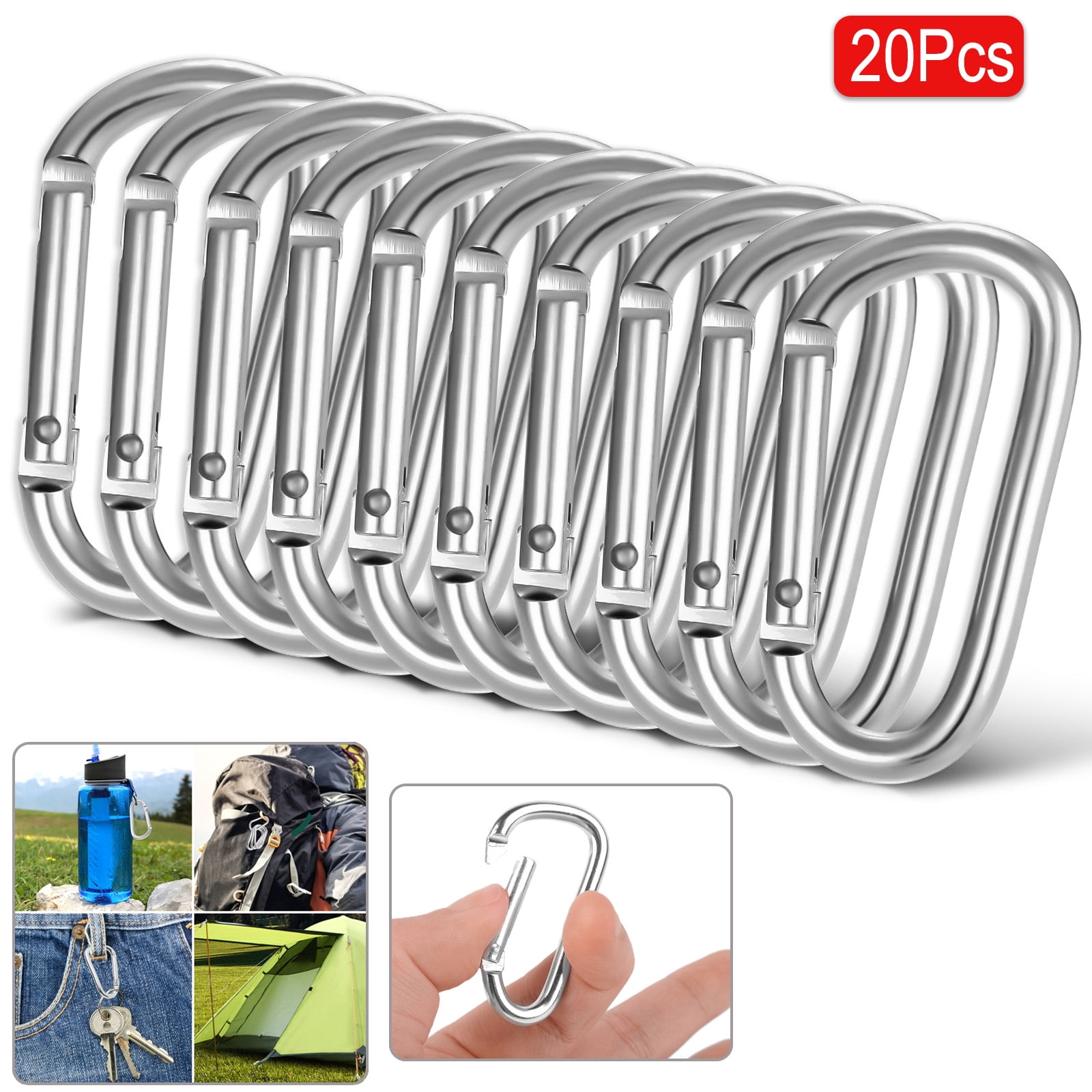 6PCS Grey Carabiner Clip D Shape Buckles Spring Snap Keychain Ring Hooks  Locking Biners for Backpack Belt Loop Dog Leash Hanging Keys Bags Water