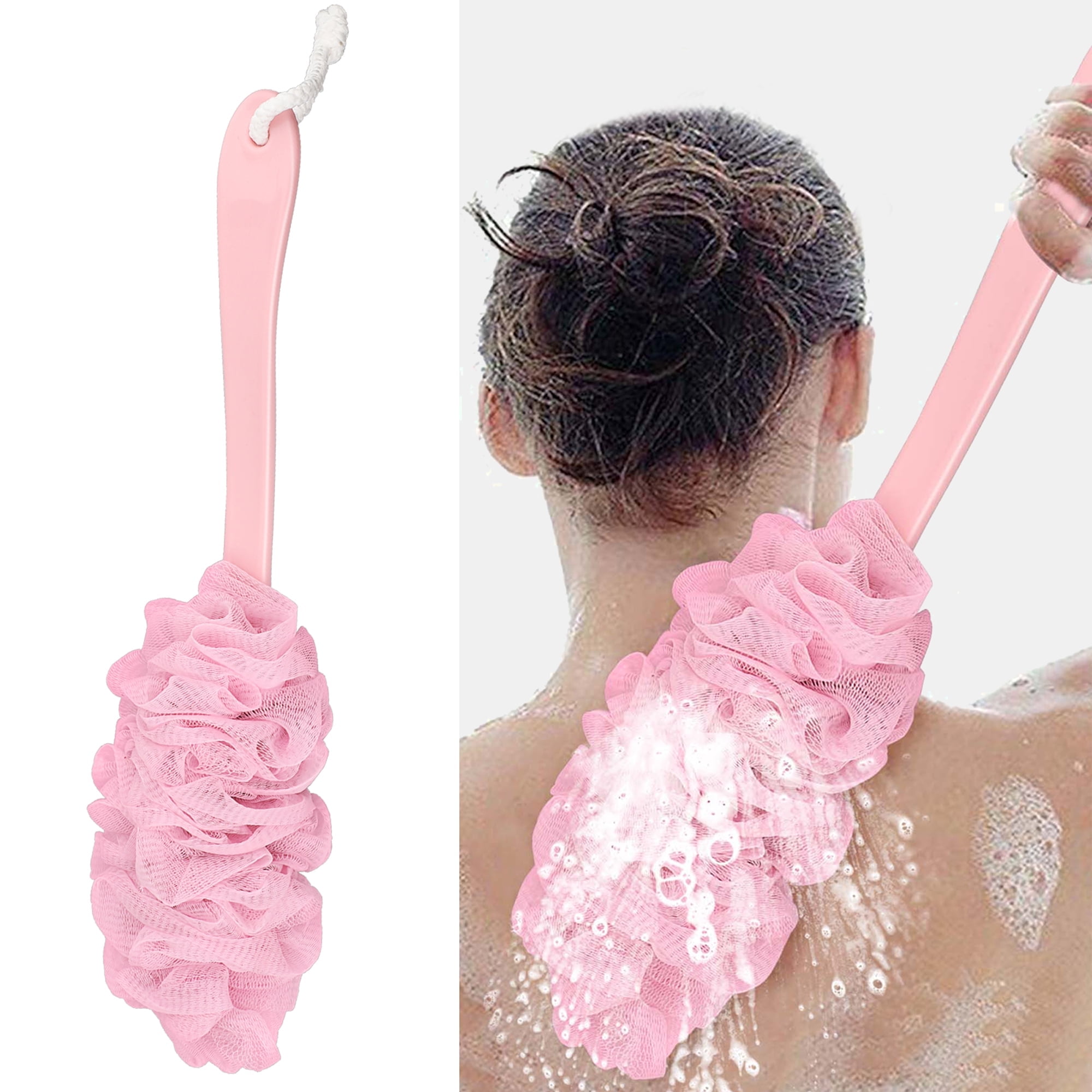 TSV Anti-Slip Long Handle Back Scrubber, Soft Bath Loofah Sponge Shower Brush for Women Men Body Cleaning