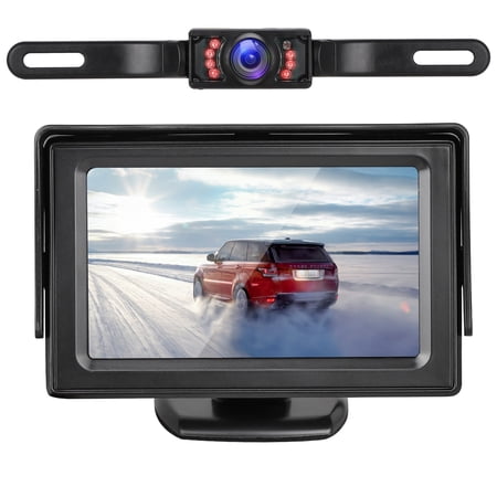 TSV Backup Camera Monitor Kit for Car, Universal License Plate Waterproof Night Vision HD Reverse Camera, 4.3" LCD Rearview Monitor