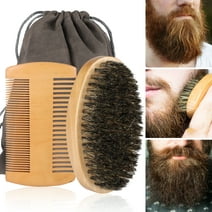 TSV Beard Brush and Mustache Comb Kit for Men, Boar Bristle Beard Brush, Wooden Grooming Comb, Bag Included