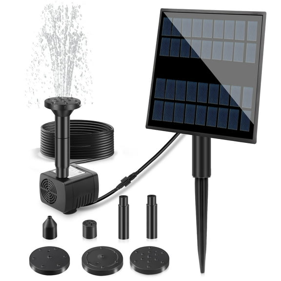 TSV Bird Bath Solar Fountain Pump, Outdoor Solar Water Pump with 5 Nozzles and Stake for Pond, Fish Tank, Aquarium, 1.8W