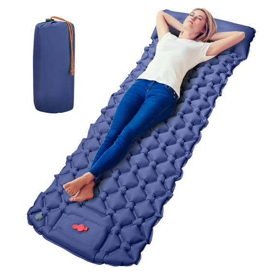 TSV Camping Sleeping Pad, Extra Thick Inflatable Mat with Air Pillow for Backpacking Hiking Traveling, 74.8 x 23.6'' Blue