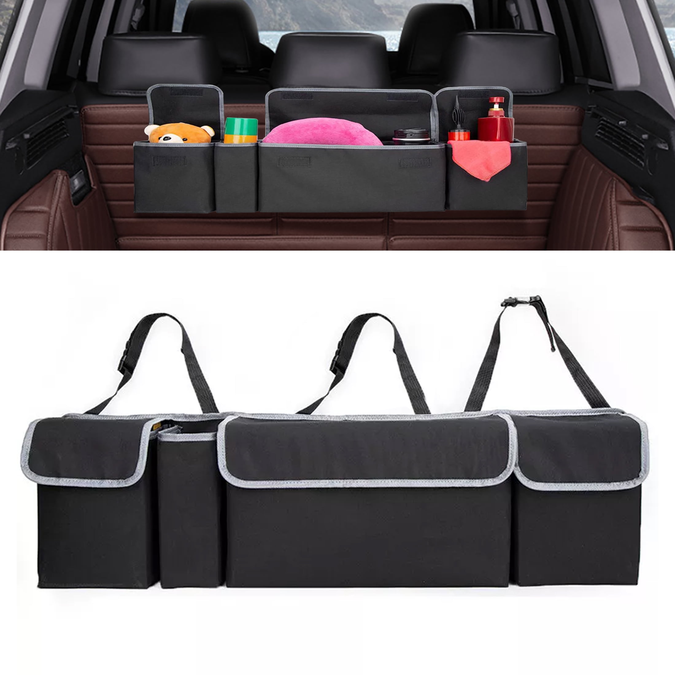 TSV Car Back Seat Hanging Organizer, Car Trunk Organizer with 4 Large Pockets, Storage Bag for Jeep, SUV, MPV, Black