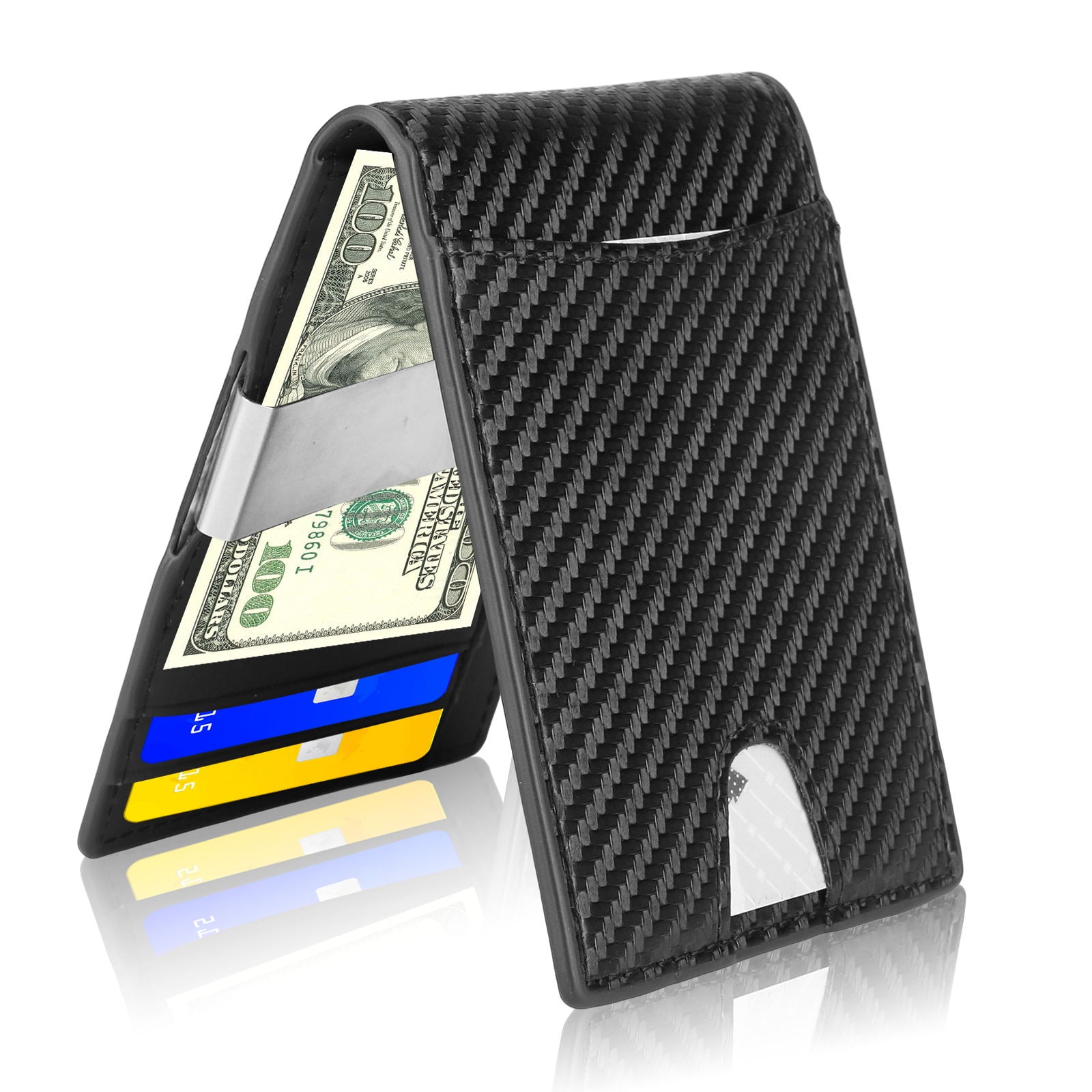 Carbon Fiber Wallet, Metal Money Clip Wallet, RFID Blocking